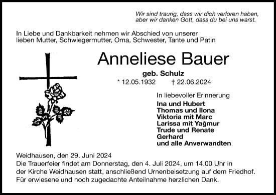 Anzeige von Anneliese Bauer von MGO