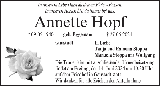 Anzeige von Annette Hopf von MGO