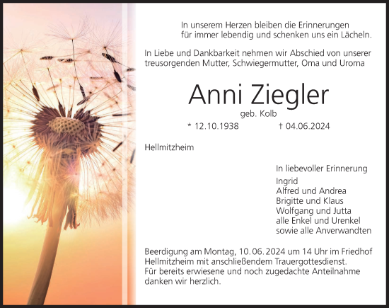Anzeige von Anni Ziegler von MGO