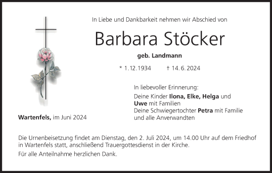 Anzeige von Barbara Stöcker von MGO