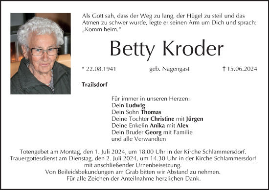 Anzeige von Betty Kroder von MGO