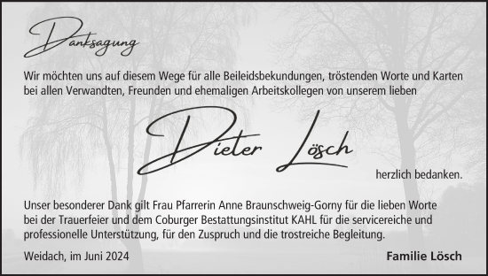 Anzeige von Dieter Lösch von MGO