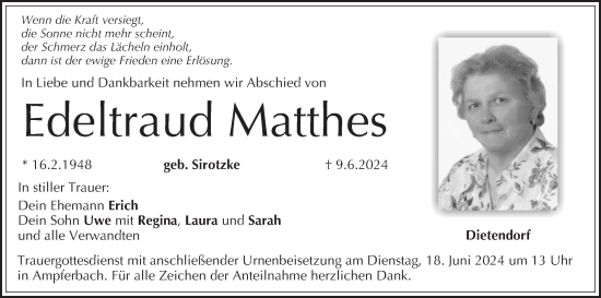 Anzeige von Edeltraud Matthes von MGO