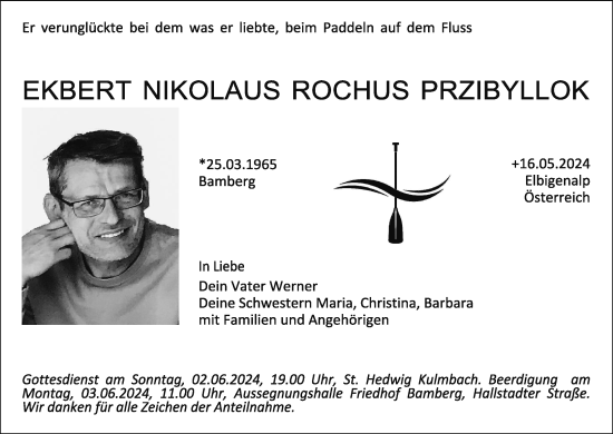 Anzeige von Ekbert Nikolaus Rochus Przibyllok von MGO