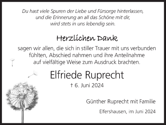 Anzeige von Elfriede Ruprecht von MGO