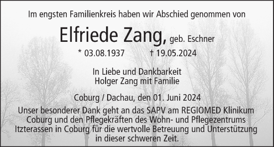 Anzeige von Elfriede Zang von MGO