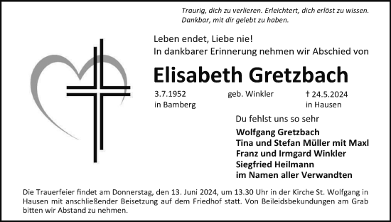 Anzeige von Elisabeth Gretzbach von MGO