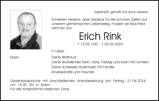 Anzeige von Erich Rink von MGO