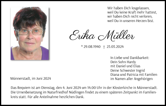 Anzeige von Erika Müller von MGO
