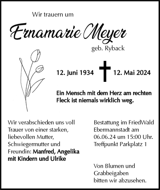 Anzeige von Ernamarie Meyer von MGO