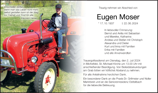 Anzeige von Eugen Moser von MGO