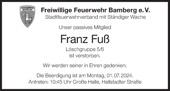 Anzeige von Franz Fuß von MGO