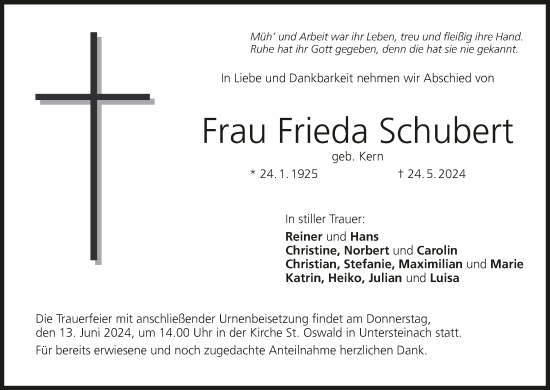 Anzeige von Frieda Schubert von MGO