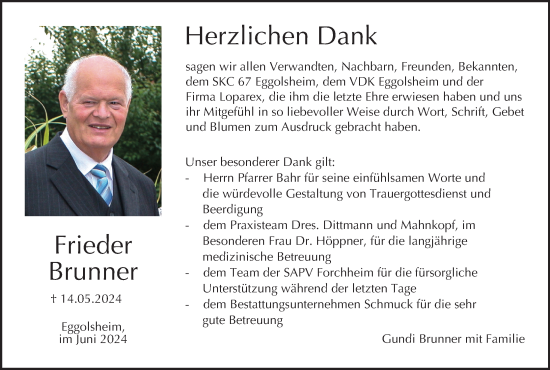 Anzeige von Frieder Brunner von MGO