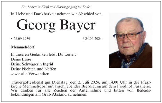 Anzeige von Georg Bayer von MGO