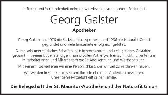 Anzeige von Georg Galster von MGO