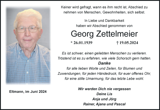 Anzeige von Georg Zettelmeier von MGO