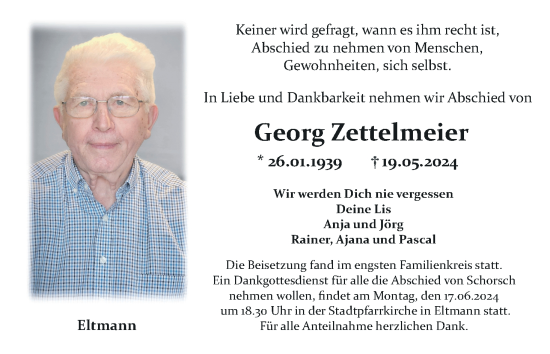 Anzeige von Georg Zettelmeier von MGO
