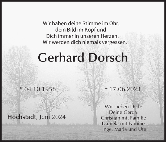 Anzeige von Gerhard Dorsch von MGO