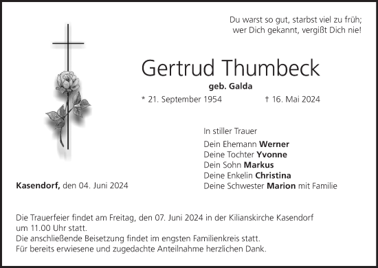 Anzeige von Gertrud Thumbeck von MGO