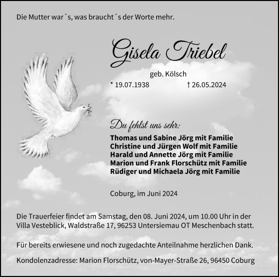 Anzeige von Gisela Triebel von MGO