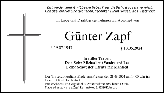 Anzeige von Günter Zapf von MGO