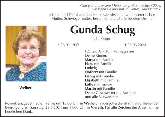 Anzeige von Gunda Schug von MGO
