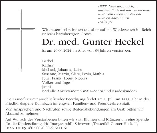 Anzeige von Gunter Heckel von MGO