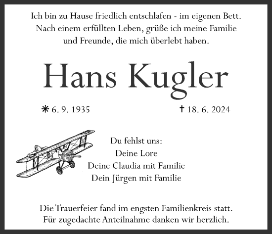 Anzeige von Hans Kugler von MGO