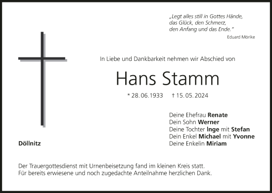 Anzeige von Hans Stamm von MGO