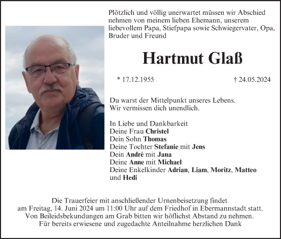 Anzeige von Hartmut Glaß von MGO