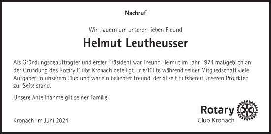 Anzeige von Helmut Leutheusser von MGO