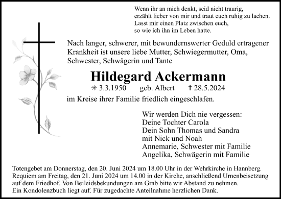 Anzeige von Hildegard Ackermann von MGO