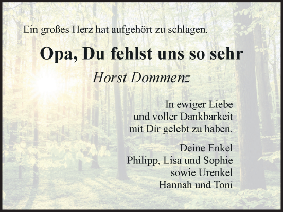 Anzeige von Horst Dommenz von MGO