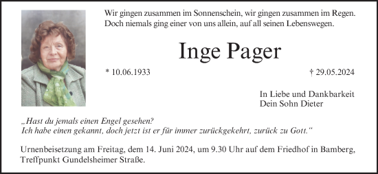 Anzeige von Inge Pager von MGO