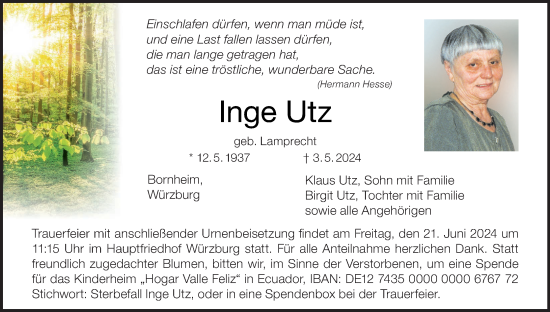 Anzeige von Inge Utz von MGO