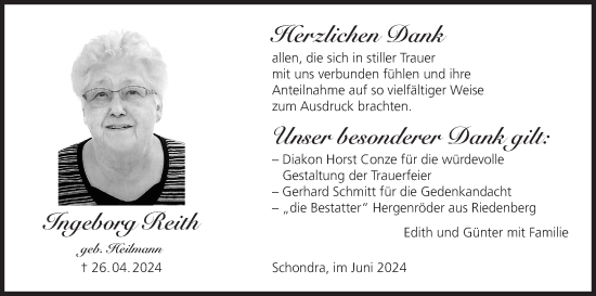 Anzeige von Ingeborg Reith von MGO