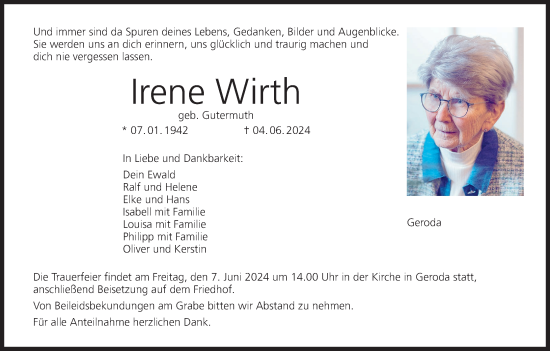 Anzeige von Irene Wirth von MGO
