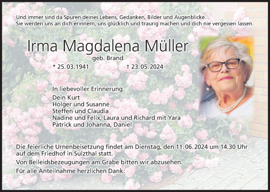 Anzeige von Irma Magdalena Müller von MGO