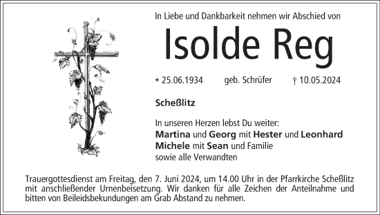 Anzeige von Isolde Reg von MGO