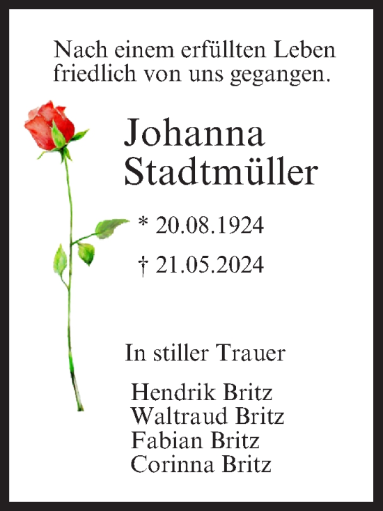 Anzeige von Johanna Stadtmüller von MGO