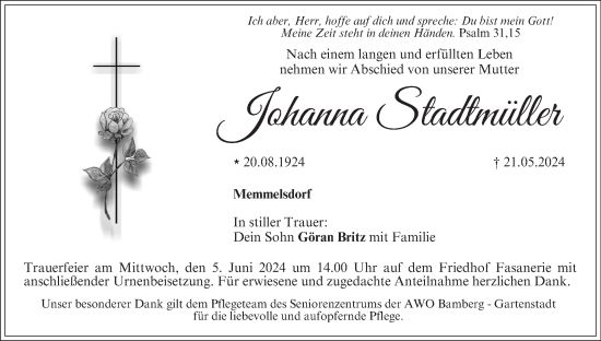 Anzeige von Johanna Stadtmüller von MGO