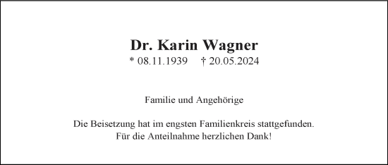 Anzeige von Karin Wagner von MGO