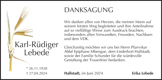 Anzeige von Karl-Rüdiger Lebede von MGO