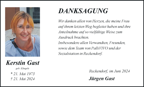 Anzeige von Kerstin Gast von MGO