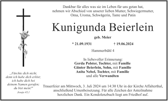 Anzeige von Kunigunda Beierlein von MGO