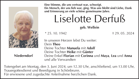 Anzeige von Liselotte Derfuß von MGO