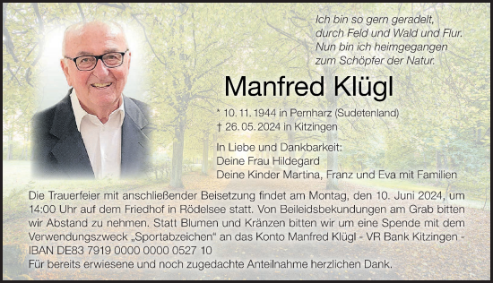 Anzeige von Manfred Klügl von MGO