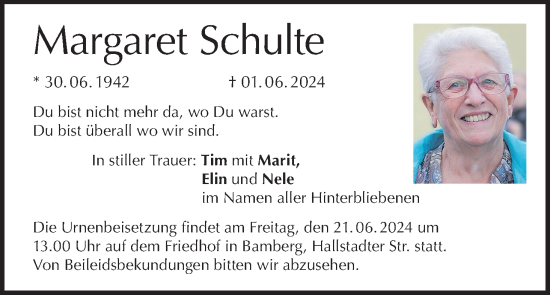 Anzeige von Margaret Schulte von MGO