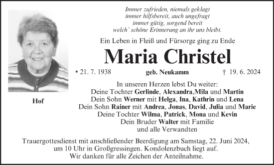 Anzeige von Maria Christel von MGO